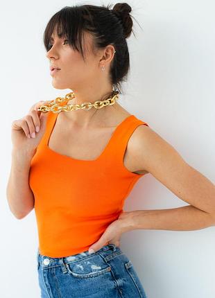 Однотонный кроп-топ с квадратным вырезом avrile - оранжевый цвет, xs (есть размеры)