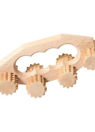 Масажер універсальний дерев'яний ручний "8 роликів на ручці"1 фото