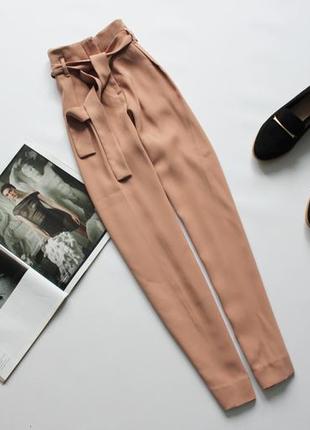 Шикарные пудровые брюки штаны с пояском хс 6