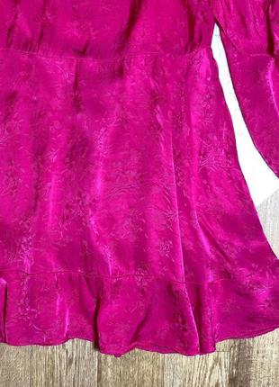 Невероятное жаккардовое сатин платье фуксия с воланами6 фото