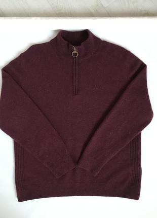 Barbour, элегантный, мужской, тёплый свитер, с 1/4 застёжкой-молнией, воротник- стойка, бордо.5 фото