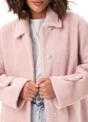 Пальто женское короткое альпака, оверсайз элегантное, осеннее весеннее  демисезонное, розовое3 фото