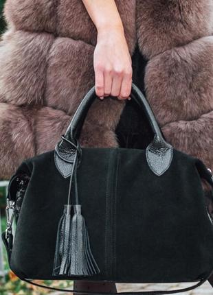 Комфортна жіноча сумка з натуральної замші та натуральної шкіри2 фото