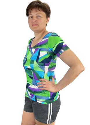 Блуза віскоза з рукавами абстракція 48-50 зелений (1367)2 фото