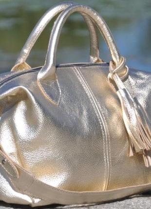 Комфортная женская сумка из натуральной зернистой кожи золотистый