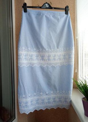 Красивейшая летняя юбка миди с вышивкой в полоску из натуральной ткани котон5 фото