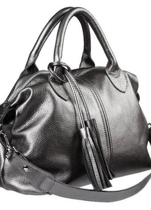 Комфортна жіноча сумка з натуральної зернистої шкіри графітовий