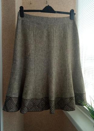 Утепленная /теплая юбка миди c вышивкой с содержанием шерсти3 фото