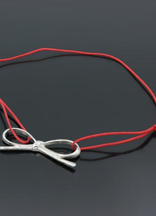 Срібний браслет "бантик" з червоною ниткою