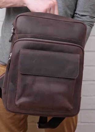 Рюкзак кожаный коричневый компактный винтаж кежуал casual2 фото