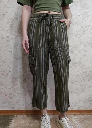 Стильні лляні укорочені штани в смужку бренду cato сша