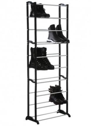 Полка для обуви amazing shoe rack органайзер устойчивая к 30 пар черная