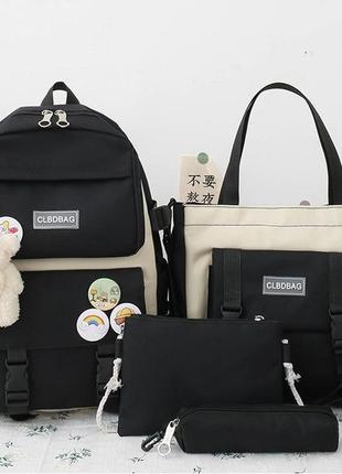 Жіночий набір для школи рюкзак сумка пенал для дівчинки 5 в 1 з брелоком і значки в...