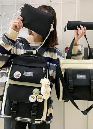 Жіночий набір для школи рюкзак сумка пенал для дівчинки 5 в 1 з брелоком і значки в...