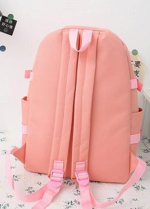 Женский набор для школы рюкзак сумка пенал для девочки 5 в 1 с брелком и значками в черном цвете9 фото
