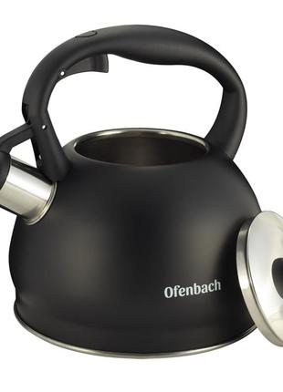 Чайник ofenbach чорний 2 л із неіржавкої сталі зі свистком і нейлоновою ручкою для індукції й газу km-1003002 фото