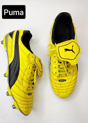 Бутсы мужские кроссовки футбольные желтого цвета кожа от бренда puma gsito 42