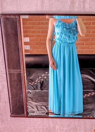 Шикарна шифонова довга сукня ( з подвійною довгою підкладкою),m-l