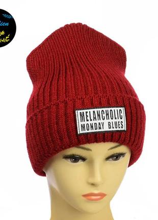 ● женская шапка с патчем - melancholic - красный ●