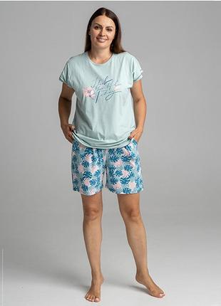 Комплект женский шорты и футболка листья 11432