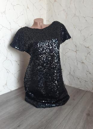 Платье коктойльное,вечернее чёрное в пайетках,46 р