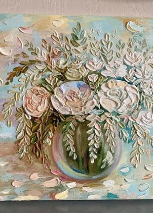 Картина 30*30см маслом мастихіном олійними фарбами квіти