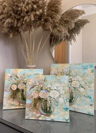 Картина 30*30см маслом мастихіном олійними фарбами квіти