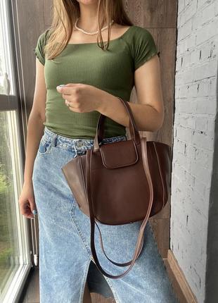 Сумка шоколадна кросбоді стильна жіноча сумочка2 фото