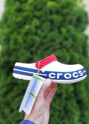 Женские шлепанцы crocs белые с синим / smb4 фото