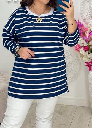 Лонгслів жіночий білий у синю смужку9 фото