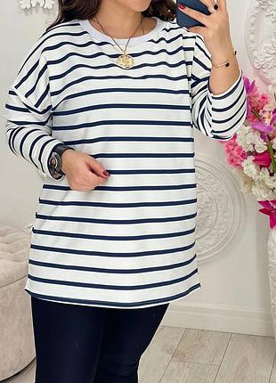 Лонгслів жіночий білий у синю смужку4 фото