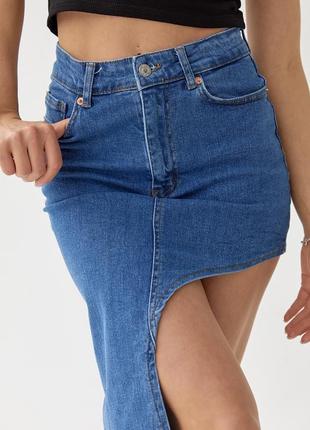 Джинсовая юбка с асимметрией - джинс цвет, 34р (есть размеры)4 фото