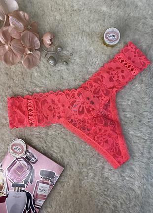 Трусики стрінги l victoria’s secret коралові  мереживні оригінал вікторія сікрет