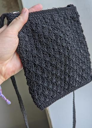 Сумочка через плече макраме плетена бохо чорна мінігвинтова6 фото
