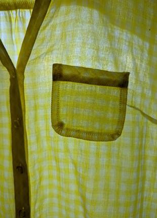 Рубашка в клетку хлопок блуза топ желтая на завязках s m l5 фото