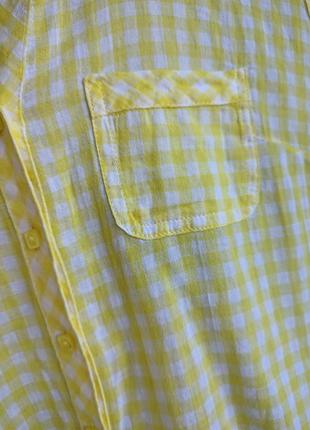 Рубашка в клетку хлопок блуза топ желтая на завязках s m l4 фото
