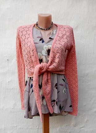 Нежное вязаное ажурное персиковое 🍑 болеро.