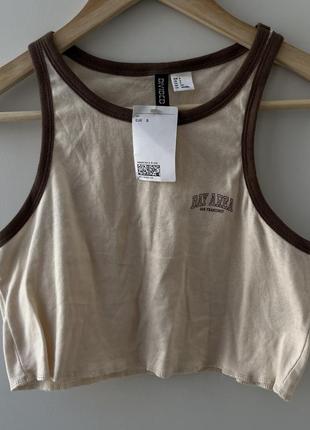 Hm bay area printed crop tank top майка кроп топ в рубчик оригинал новая легкая летняя