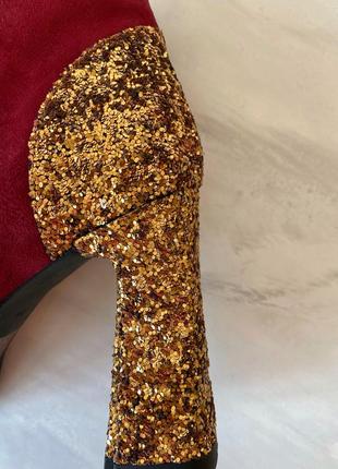 Bevza for braska ботильоны замша кожа стелька марсала золотой каблук блестки блестящие каблуки на высоком каблуке вырос узкий носок2 фото