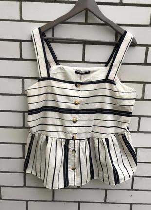 Нова лляна блузка, топ, майка з баскою в смужку, великий розмір marks & spencer1 фото