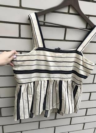 Нова лляна блузка, топ, майка з баскою в смужку, великий розмір marks & spencer5 фото
