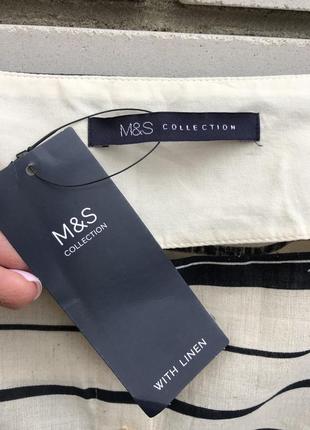 Новая льняная блузка, топ, майка с баской в полоску, большой размер marks &amp; spencer6 фото