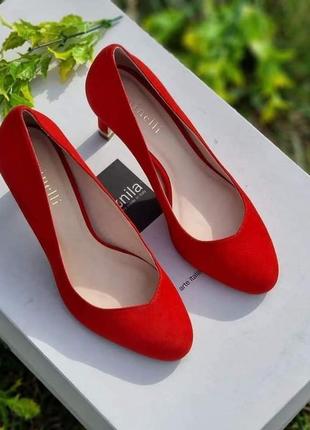 Французские классические замшевые красные туфли лодочки на каблуке minelli 🇫🇷 37 размер6 фото