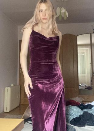 Вечернее платье с вырезом на ножке, бордовый бархат4 фото