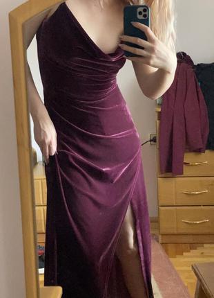 Вечернее платье с вырезом на ножке, бордовый бархат2 фото