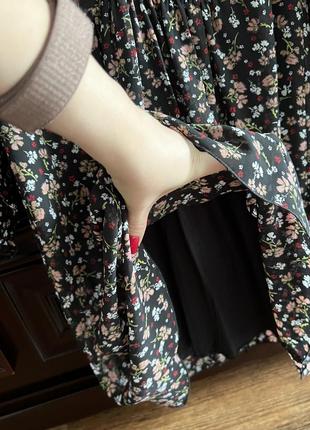 Шифоновое платье zara xs черное в цветочный принт шифонова сукня зара хс чорна в квітковий принт ш5 фото
