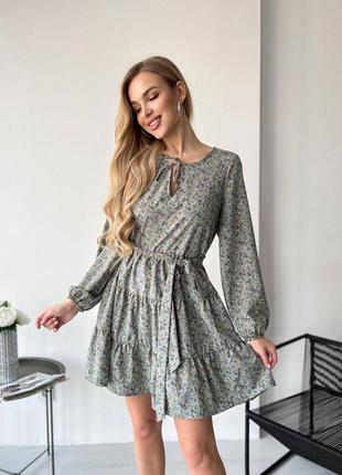 Платье женское короткое мини легкое летнее на лето праздничное нарядное повседневное цветочное голубое синее красное хаки зеленое бежевое батал7 фото