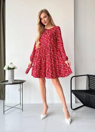 Платье женское короткое мини легкое летнее на лето праздничное нарядное повседневное цветочное голубое синее красное хаки зеленое бежевое батал9 фото