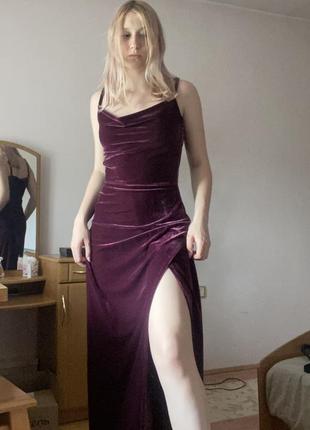 Вечернее платье с вырезом на ножке, бордовый бархат6 фото