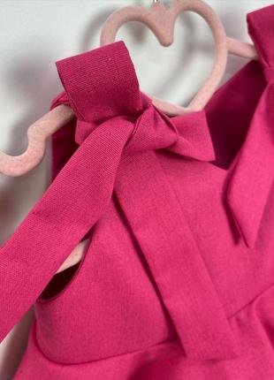 Розовый праздничный костюм из льна топ и шортики2 фото